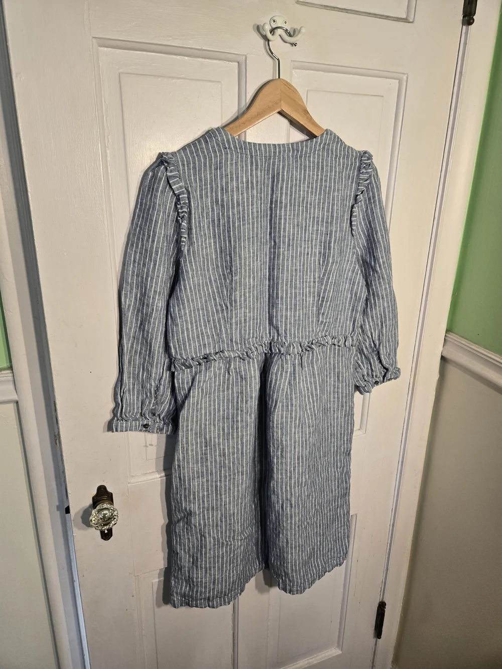 Garnet Hill Striped Blue Linen V-Neck Long Sleeve Dress Size 8 - Picture 7 of 7